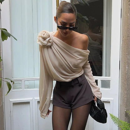 Draped blouse with rose detail