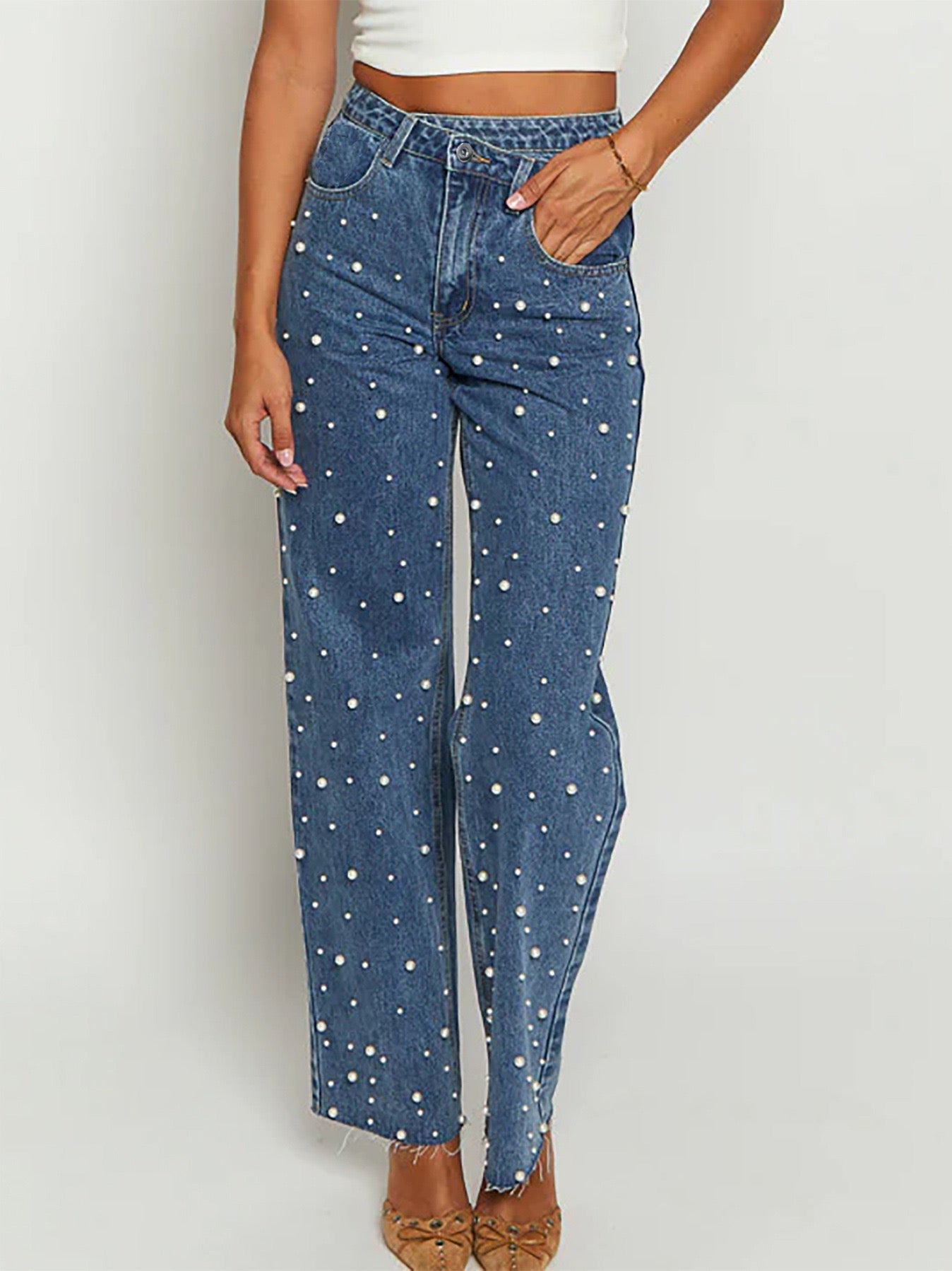 Pearl Denim Straight-Leg