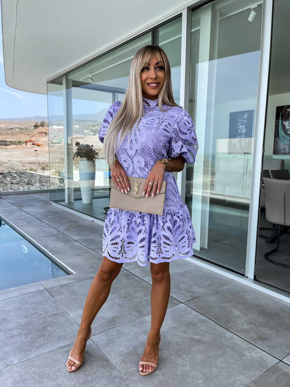 Spitzenkleid mit Puffärmeln in 4 Farben