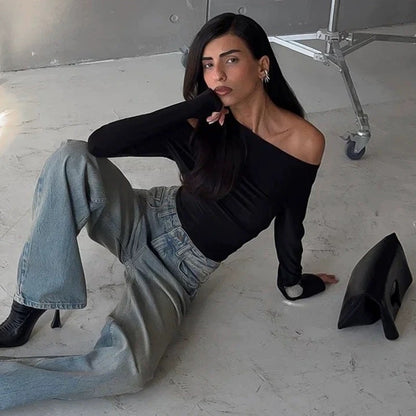 Drapiertes One-Shoulder-Top