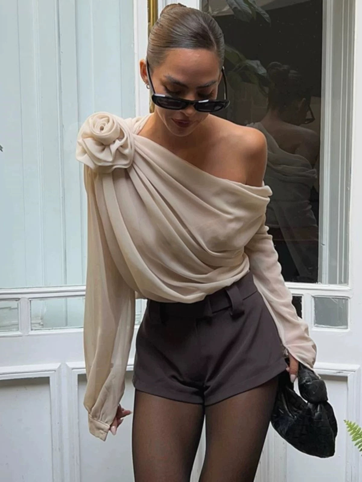 Draped blouse with rose detail