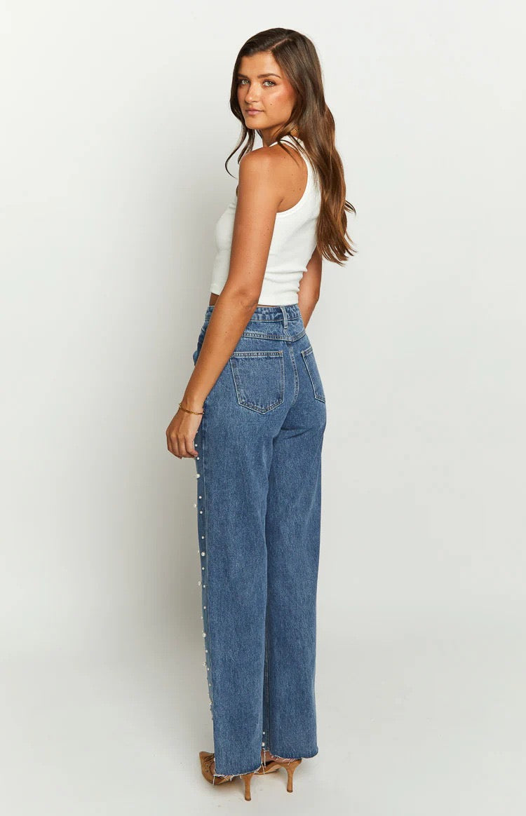 Pearl Denim Straight-Leg
