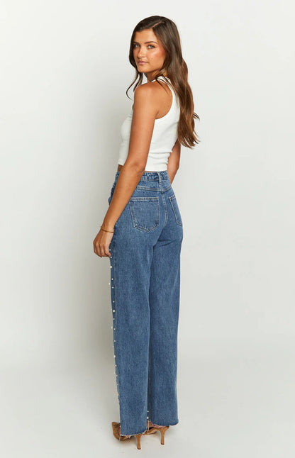 Pearl Denim Straight-Leg