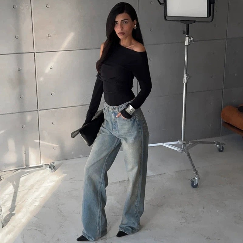 Drapiertes One-Shoulder-Top