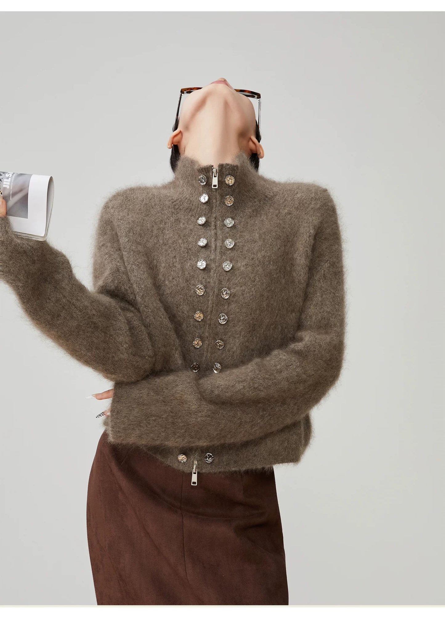 Luxurious fluffy cardigan with shiny buttons