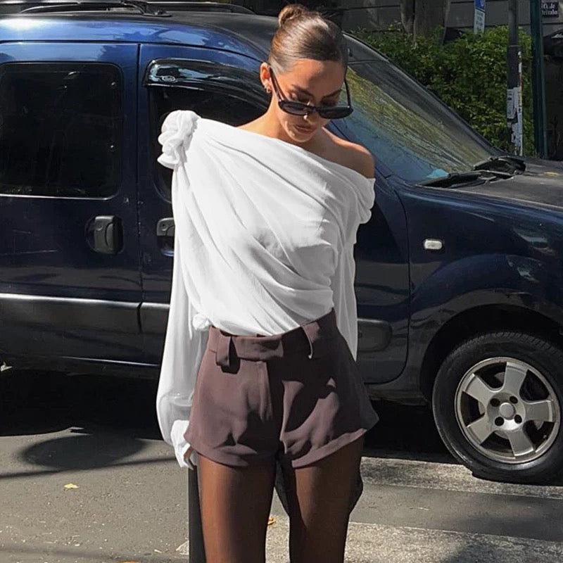 Draped blouse with rose detail