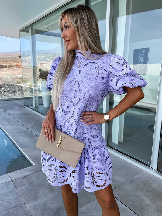 Spitzenkleid mit Puffärmeln in 4 Farben