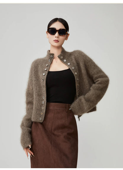 Luxurious fluffy cardigan with shiny buttons