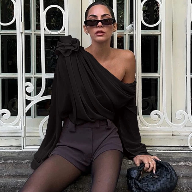 Draped blouse with rose detail