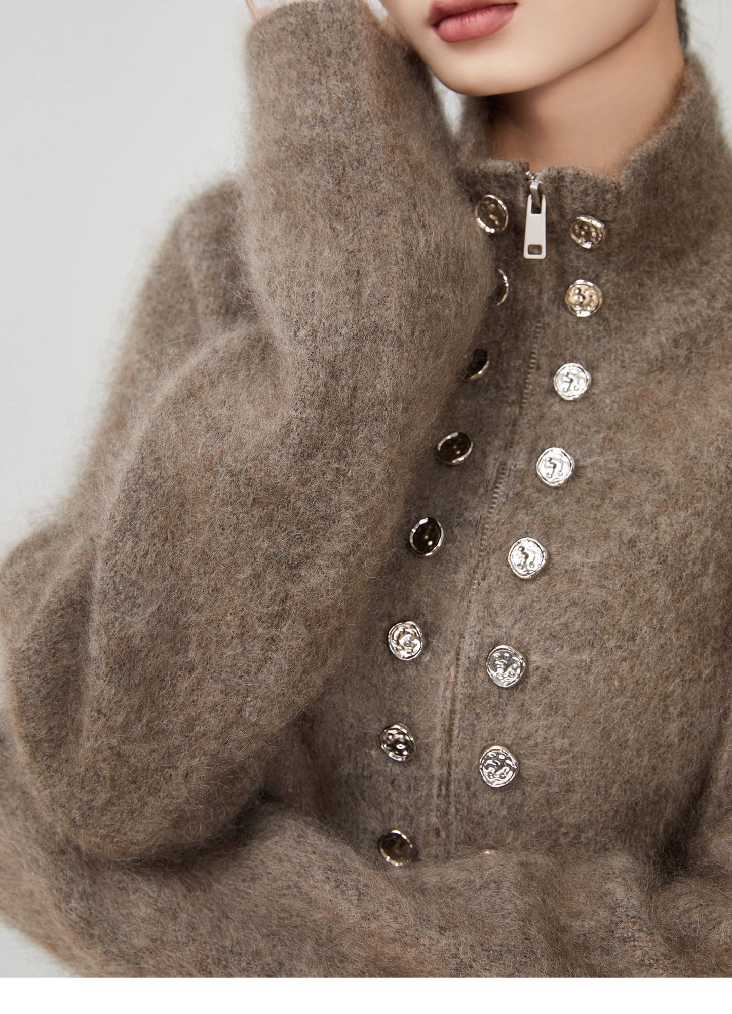 Luxurious fluffy cardigan with shiny buttons