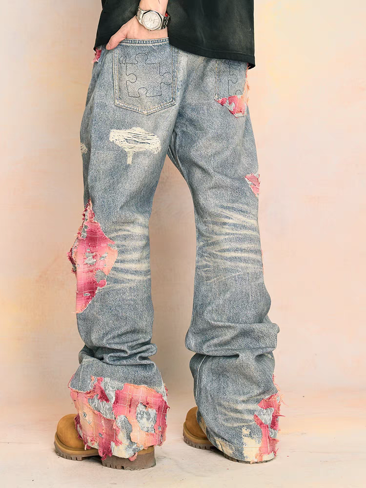 Patchwork Distressed Denim Jeans